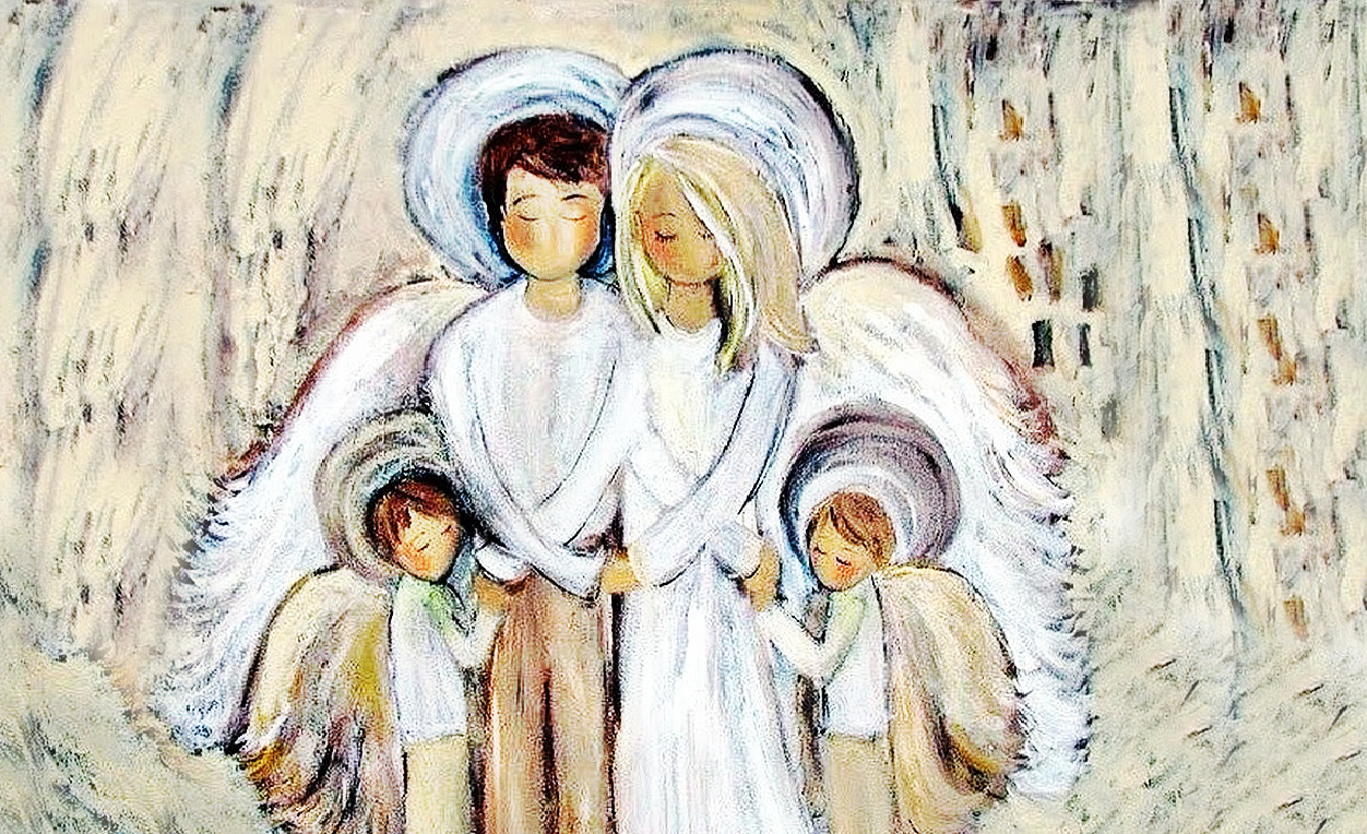 Три ангела хранителя детей песня. Православные иллюстрации. Православная семья. Ангелы в живописи. Православная семья живопись.