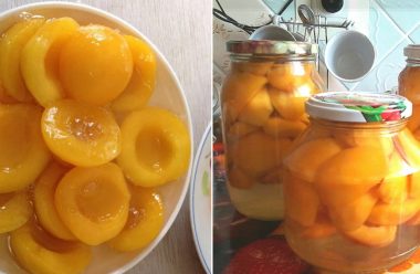 Консервовані персики половинками. Вони дуже смачні, ароматні та корисні